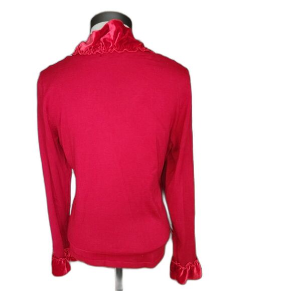 Elementz Women's Red Velvet Ruffle Knit Top Cardigan Size M - Picture 2 of 8
